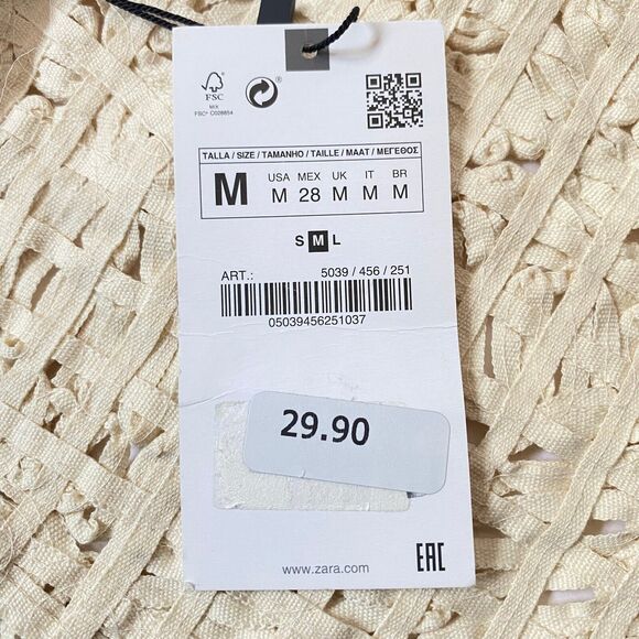 Zara Halter Top Women Size Medium Cream Floral Crochet 100% Cotton Ties NWT - Picture 11 of 15